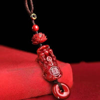 Pixiu Lotus Peace Keychain Natural Cinnabar Red Sand Pendant