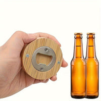 Minimalist Wooden Beer Bottle Opener with Magnetic Refrigerator Sticker, Bamboo Bottle Opener for Home and Restaurant