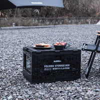 Outdoor Camping Storage Box with Foldable Aluminum Alloy Table Lid, Industrial Style Car Trunk Organizer