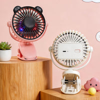 USB Clip-on Mini Desk Fan with LED Light for Stroller and Dormitory
