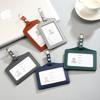 Genuine Leather ID Card Holder Vertical Badge Lanyard for Work Office School