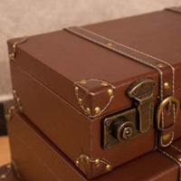 Vintage Faux Leather Suitcase Decorative Storage Trunk with Straps