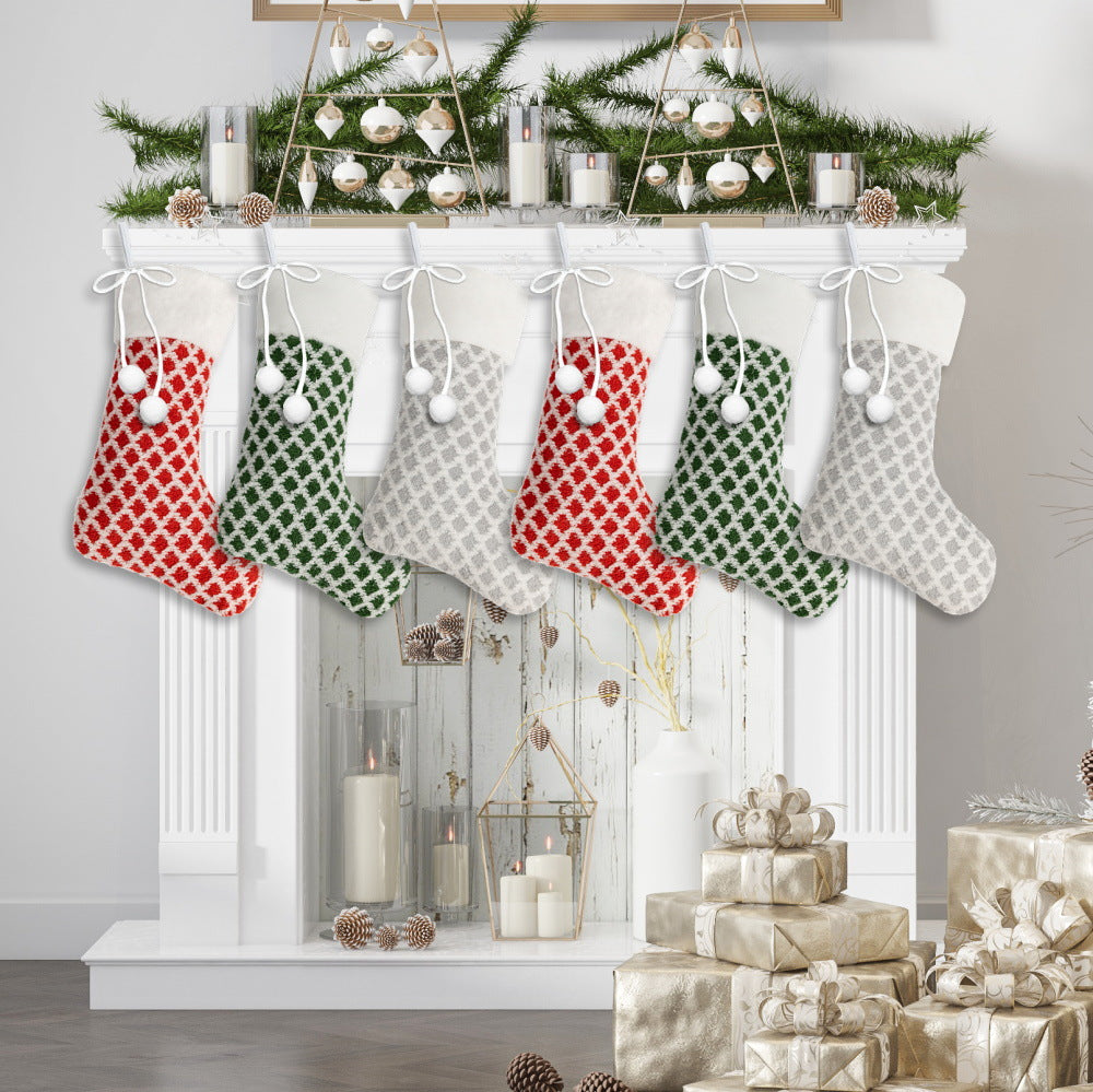 Christmas Plush Diamond/Snowflake Stocking for Fireplace & Window Decor