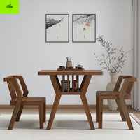 Solid Wood Balcony Table and Chair Set, Modern Wenge Tea Table Leisure Chairs for Home, Small Apartment Simple One Table Two Chairs