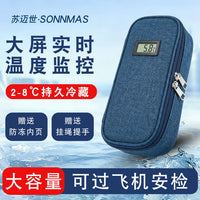 Portable Insulated Cooler Bag for Insulin and Medicines with Temperature Display, Ice Packs and Removable Handle