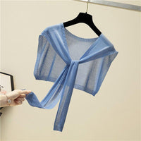 Summer Sun Protection Shawl with Collar, Ice Silk Knit Scarf for Women, Thin Fashionable Tie-Knot Design