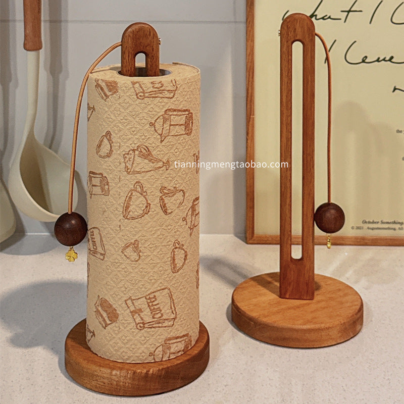 Acacia Wood Paper Towel Holder with Pendant for Kitchen Countertop or Wall Mount