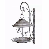 Outdoor Wrought Iron Bird Feeder Wall Decor for Garden Patio Balcony, Vintage Distressed Wall Hanging Shelf Ornament