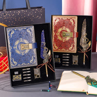 European Vintage Feather Dip Pen & Notebook Gift Set with Password Lock