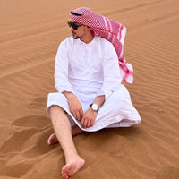 Adult Middle Eastern Sheikh Costume Set with Robe, Headpiece, and Necklace for Halloween Cosplay