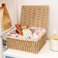 Minimalist Paper Rope Woven Storage Basket with Lid or Lidless Options for Home Decor and Organization