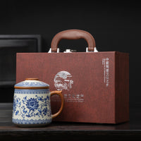 Ru Kiln Ceramic Mug with Lid and Infuser, Chinese Style Office Tea Cup Gift Set