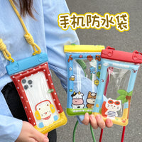 Cartoon Waterproof Phone Pouch with Airbag Float for Swimming & Drifting, Touchscreen Compatible