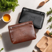 Cute Cartoon Cat Genuine Leather Coin Purse Portable Earphone Card Holder
