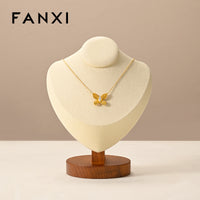 FANXI Solid Wood Microfiber Necklace Display Stand Mannequin Bust for Pendants