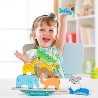 Wooden Animal Stacking Balance Game for Kids, Educational Building Blocks Toy