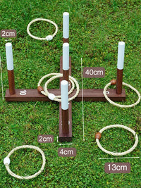 Retro Wooden Ring Toss Game with Hemp Rope Hoops for Outdoor Lawn Team Building and Parent-Child Interactive Educational Toy
