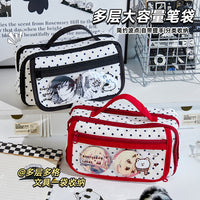 Minimalist Japanese-Style Polka Dot Ita Bag Pencil Case with Large Capacity