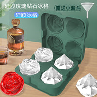 Creative 4-Cavity Rose Flower Ice Cube Tray Silicone Mold for Whiskey Cocktails