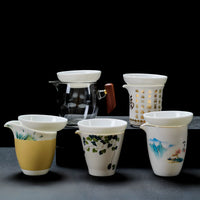 Mutton Fat Jade White Porcelain Tea Infuser and Strainer Set with Holder