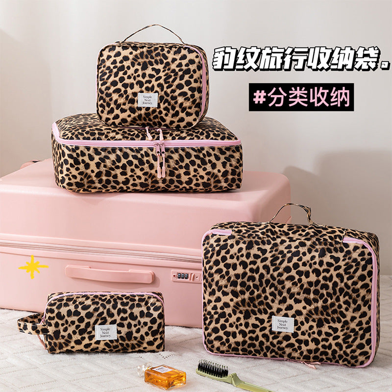 Leopard Print Travel Organizer Bags for Underwear, Cosmetics, and Toiletries - Waterproof Luggage Packing Cubes