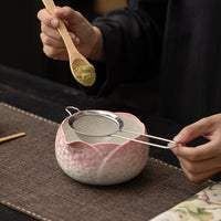 Ceramic Matcha Tea Ceremony Set with Crystalline Ice Flower Pattern, Includes Bowl, Whisk, and Whisk Holder