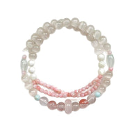 Peach Blossom Pink Crystal Double-Layer Bracelet with Shell Beads