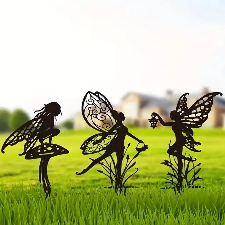 Garden Silhouette Fairy Bird Metal Stake Ornament for Lawn and Yard Decor