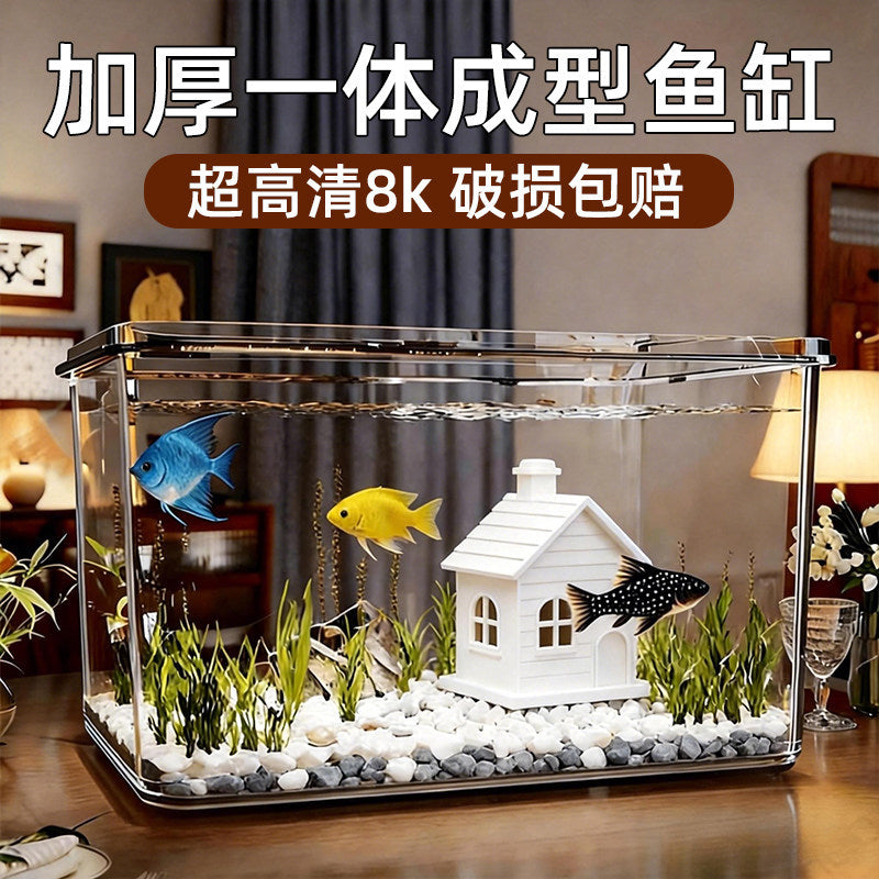 Clear Acrylic Desktop Fish Tank with Ecological Landscape for Goldfish and Turtles