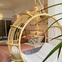 Indoor Outdoor Rattan Weave Hanging Basket Chair with Cushion