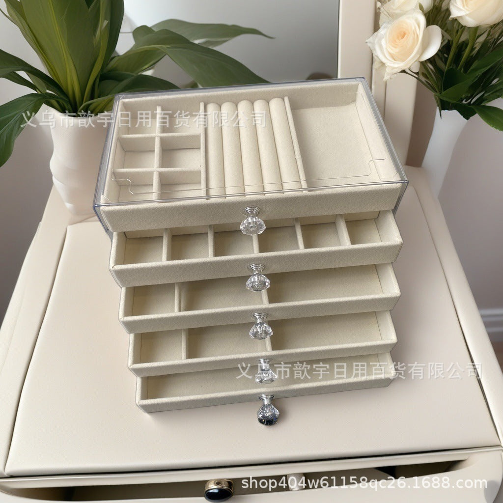 5-Layer PET Transparent Drawer Jewelry Organizer for Earrings Necklaces Rings