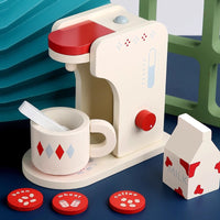 Kids Wooden Play Kitchen Appliance Set - Pretend Coffee Maker, Toaster, Blender, Oven, Juicer for Early Education