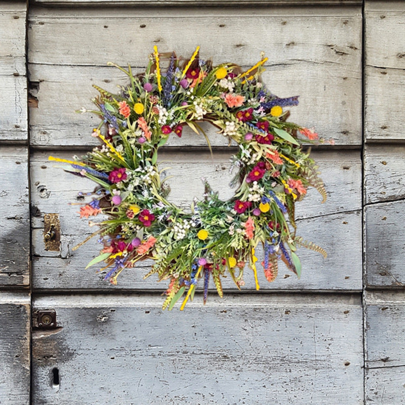 Wildflower Woven Wreath, Artificial Colorful Front Door Wreath for Spring, Summer & Thanksgiving Decor