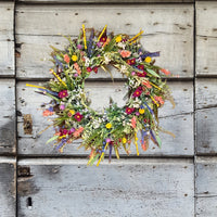 Wildflower Woven Wreath, Artificial Colorful Front Door Wreath for Spring, Summer & Thanksgiving Decor