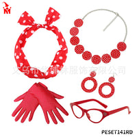 1950s Women's Costume Party Accessories Set - Headband, Glasses, Scarf, Necklace, Earrings