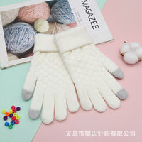Unisex Fleece-Lined Knitted Gloves for Students and Couples, Solid Color Jacquard Warm Finger Gloves