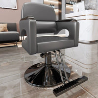 Hydraulic Swivel Barber Chair with Footrest, Stainless Steel Base, Adjustable Height for Salon