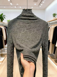 Women's Fleece Lined Thermal Lace Jacquard High-Neck Base Layer Top