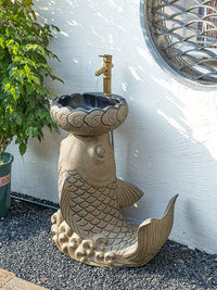 Outdoor Pedestal Sink for Garden and Patio, Freestanding Wash Basin for Villas and Yards