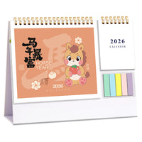 2026 Desk Calendar with Multi-color Sticky Notes, Retro Creative Business Desktop Ornament