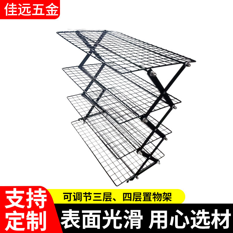 Foldable Outdoor Camping Storage Rack with Adjustable Height, Portable Iron Art Picnic Shelf for BBQ