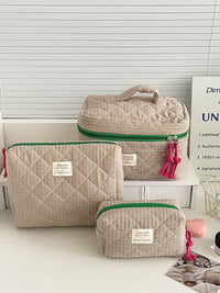 Color Block Plaid Portable Cosmetic Bag for Travel and Daily Use
