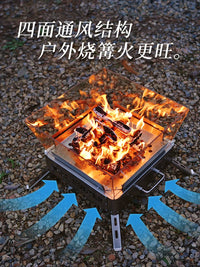 Wilderness Hunter Outdoor Camping Fire Pit with Microcrystalline Glass, Folding Wood Burning Stove for Tea, Charcoal Grill