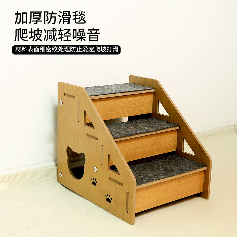 Wooden Pet Stairs Ramp for Dogs and Cats - Foldable Non-Slip Pet Ladder for Beds and Couches