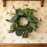 Artificial Eucalyptus Wreath with Greenery and Butterfly Accents for Door Decor