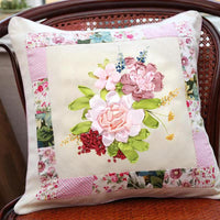 DIY Ribbon Embroidery Pillow Cover Kit for Beginners - European Style Floral Design