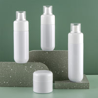 White Flat Shoulder Fine Mist Spray Bottle and Round Bottom Cream Jar for Hydrating Products