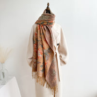 Vintage Tassel Scarf Ethnic Style Cashmere Shawl Large Warm Wrap for Winter