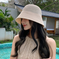 Hand-Woven Straw Bucket Hat for Women - Sun Protection & Breathable