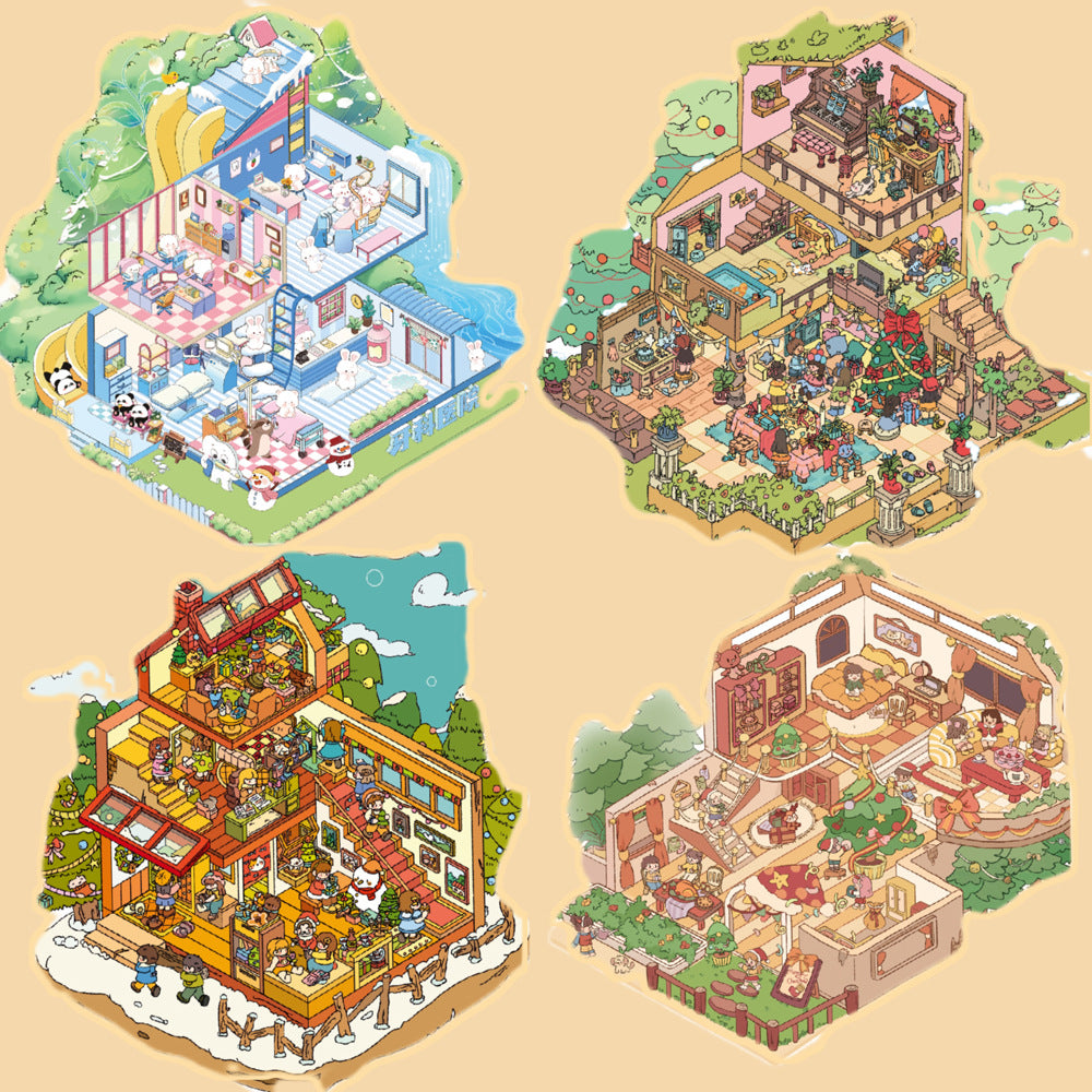 3D Diorama Sticker Kit for DIY Miniature Scenes - Korean Style Stress Relief Christmas Cartoon PET Stickers